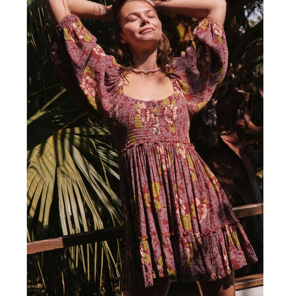 Free People Summer Picnic Printed Mini Dress